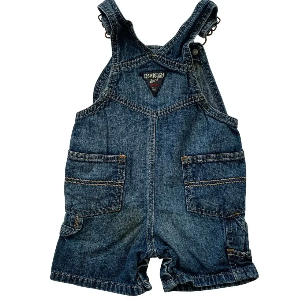 OshKosh B'gosh Unisex 12 Months Overalls Blue Denim Shortalls Farmer Country